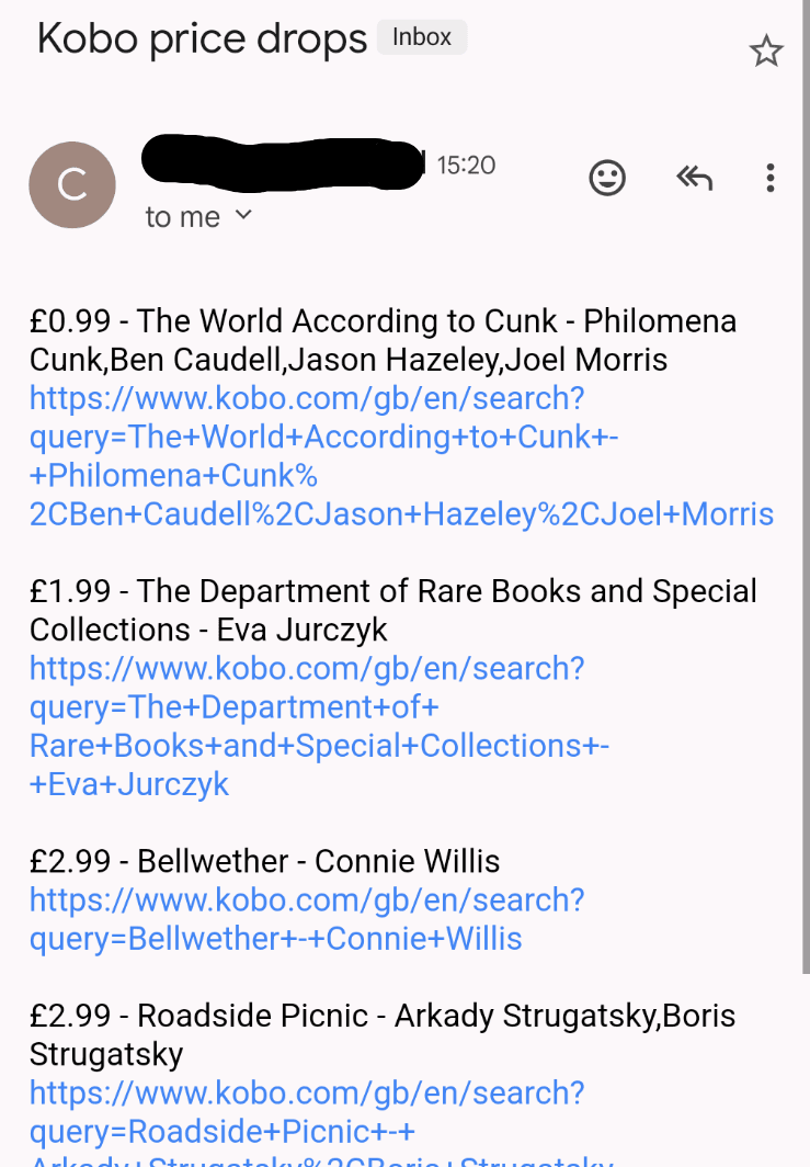 Screenshot of an email showing cheap books.